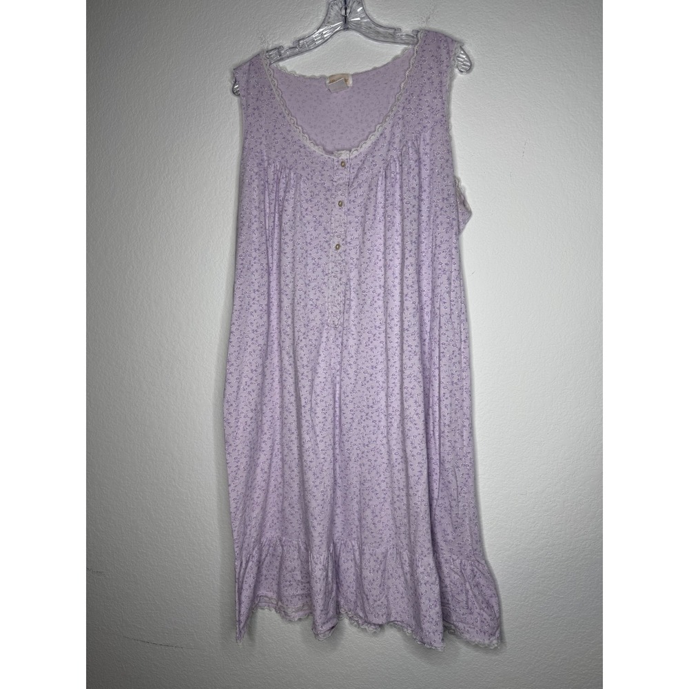 Barbizon Lavender Floral Sleeveless Nightgown Lace Trim Ruffle Purple Women's XL